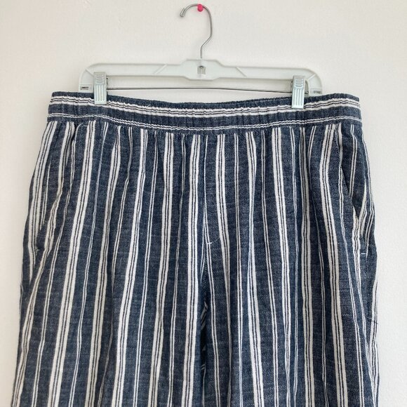 Old Navy Linen Blend Wide Leg Striped Pants Navy Blue Beach Vacation Large - Picture 2 of 8